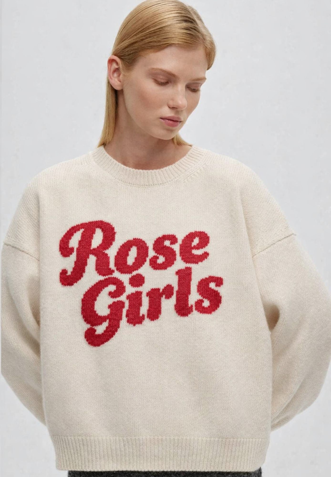 Rose Girls Knitted Sweater (Cream/Red)
