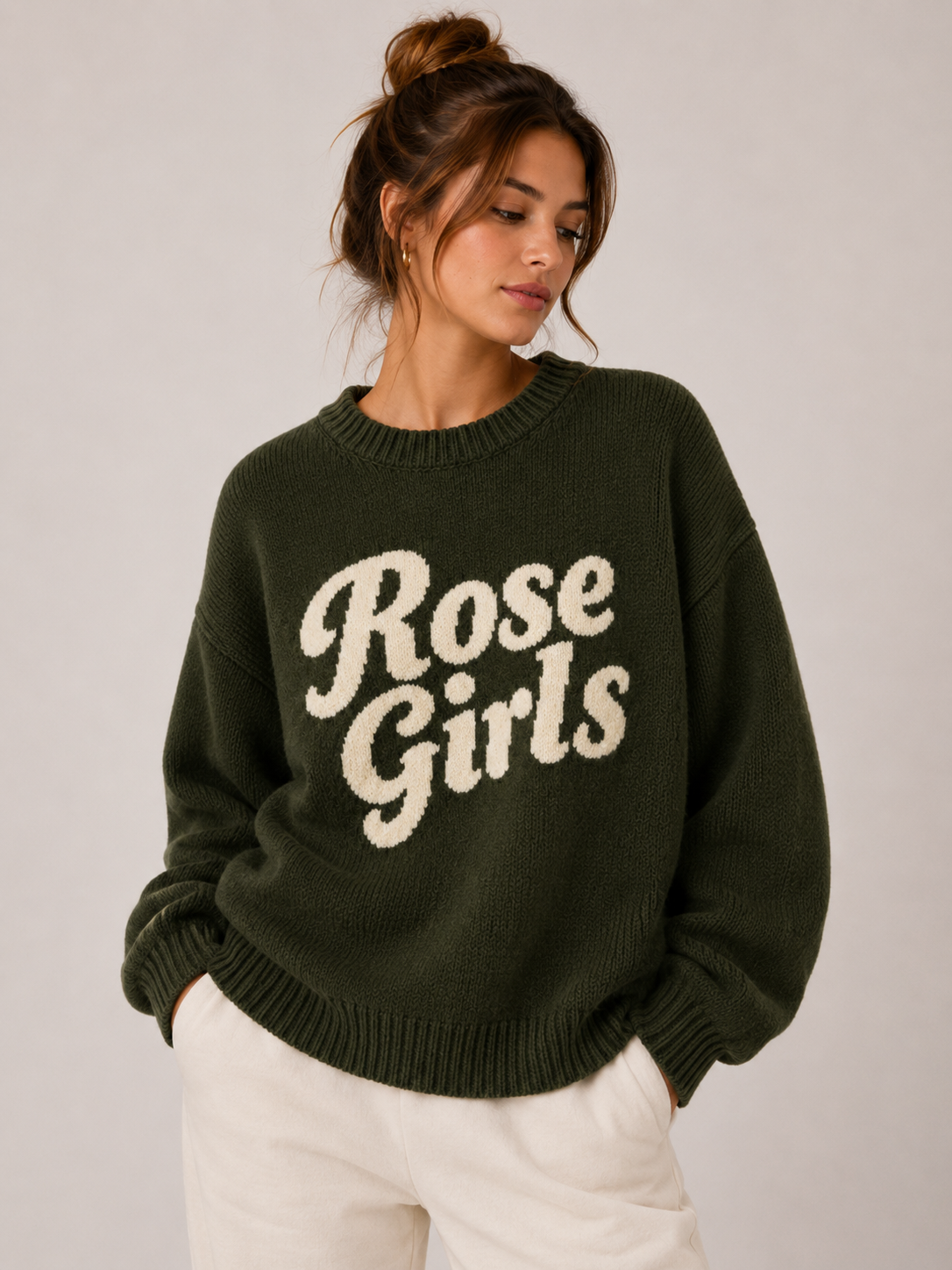 Rose Girls Knitted Sweater (Olive Green)