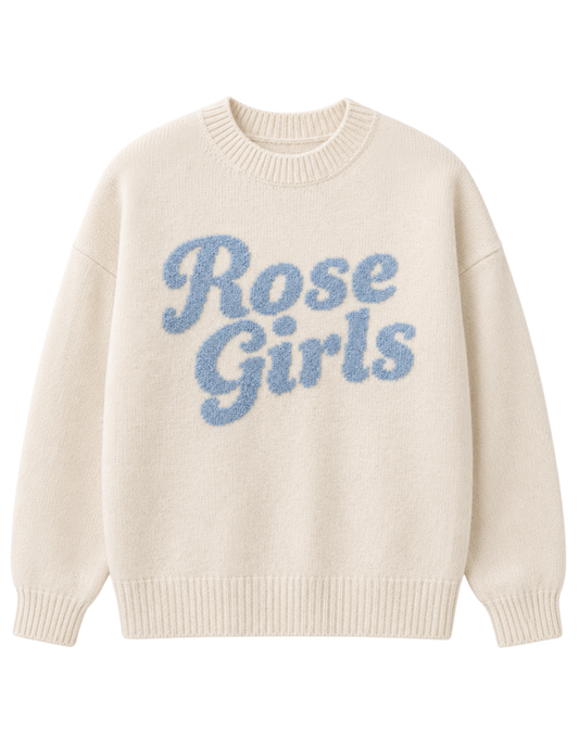 Rose Girls Knitted Sweater (Cream/Blue)