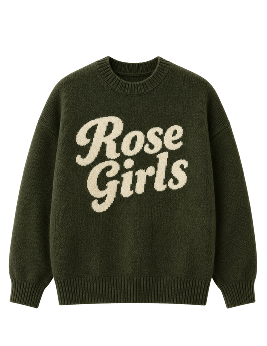Rose Girls Knitted Sweater (Olive Green)