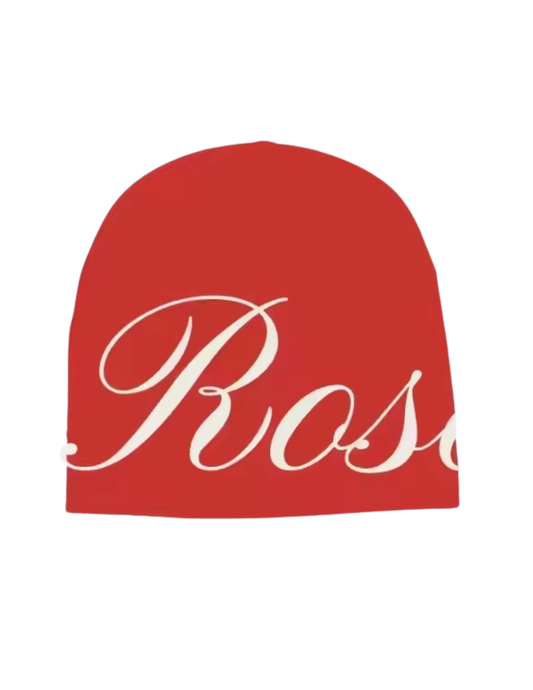 Red Cursive "Rose" Skull Cap